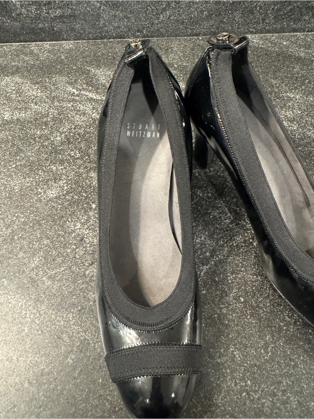 Stuart Weitzman "Easily" Black Patent Leather Cap Toe Pumps - Size 8